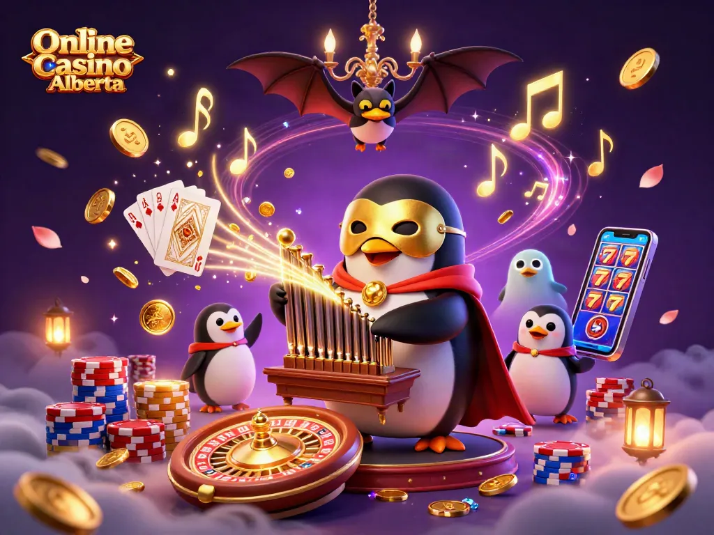 Experience the thrill of winning at Online Casino Alberta with a vibrant 3D casino illustration!