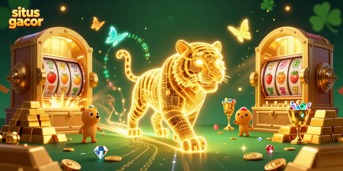 Engage in situs gacor with a neon tiger and dazzling casino treasures in a vibrant 3D setting.