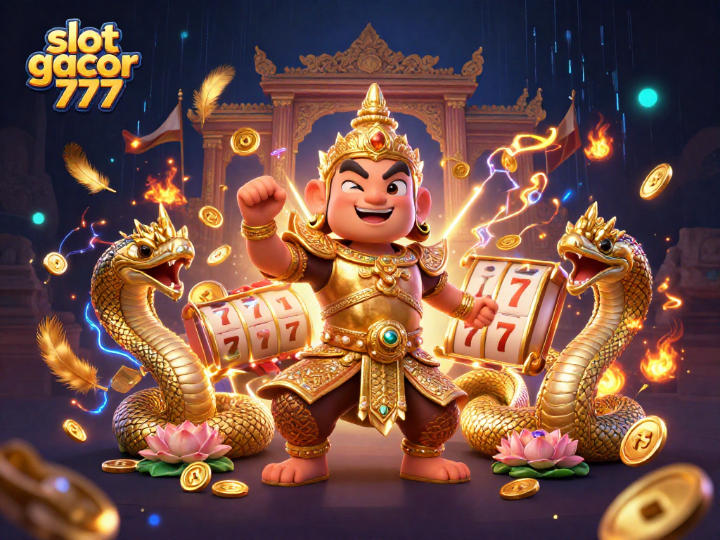 Engage with slot gacor 777 through vibrant 3D illustration featuring exciting gaming elements.