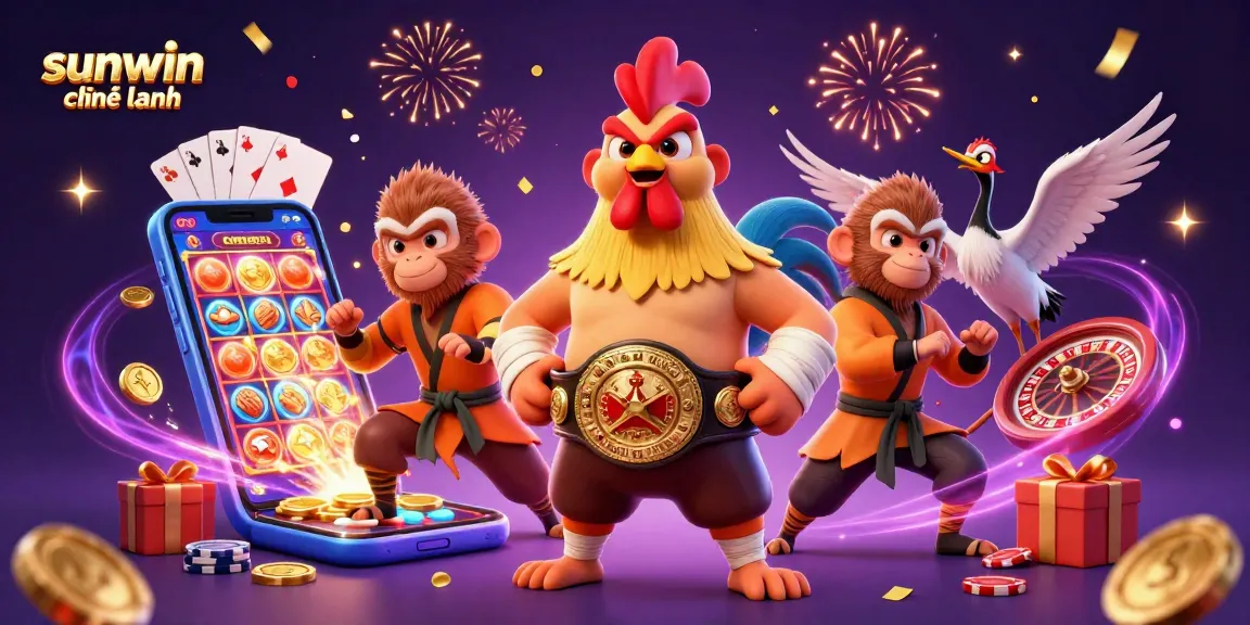 Experience the excitement of gaming at sunwin chính hãng with festive casino elements surrounding unique characters.