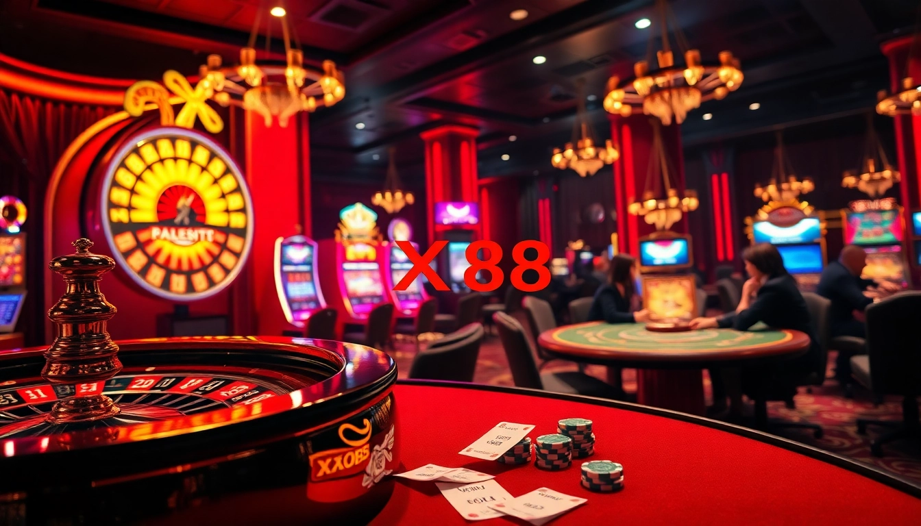 Experience thrilling gameplay at XX88 with vibrant casino tables and lively slot machines.