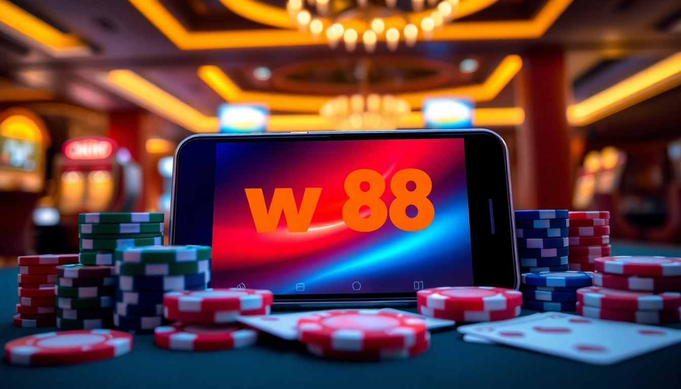 Engage with thrilling w88 มือถือ casino gaming through a mobile device surrounded by cards.