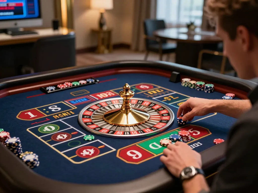 Player engaging in live dealer roulette at Canadian online casinos, showcasing strategic gameplay and immersive gaming experience.