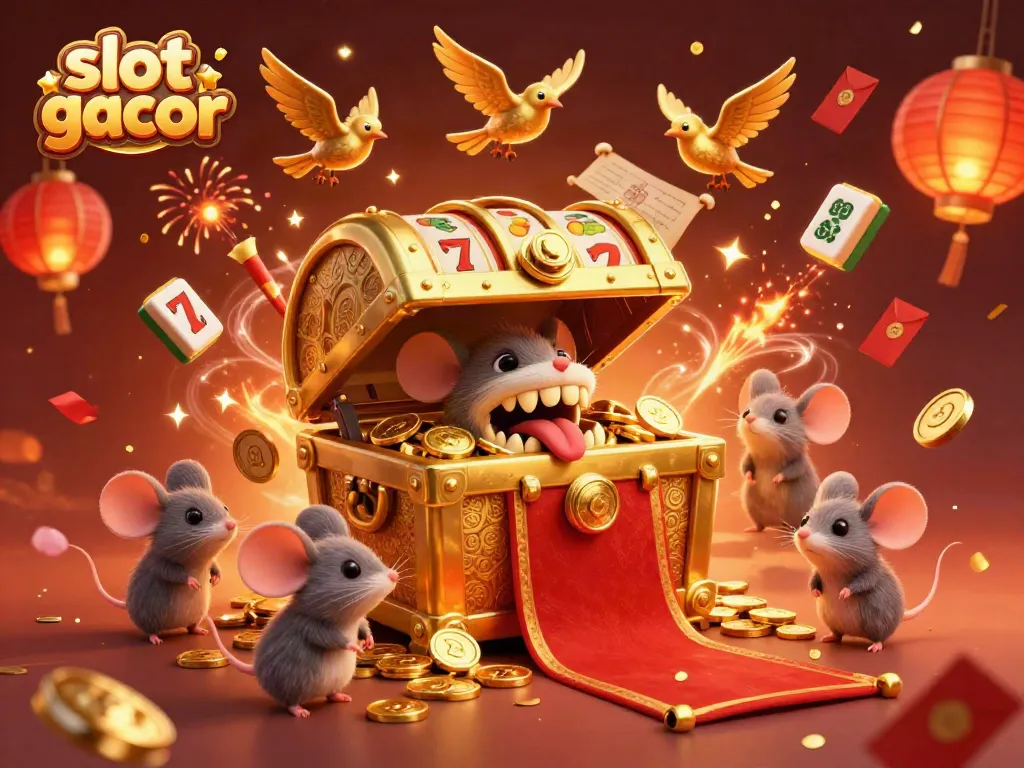 Engage with thrilling slot gacor gameplay, illustrated with golden treasures and animated symbols.