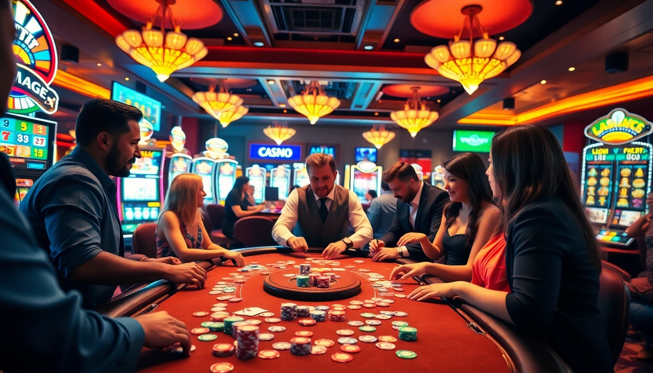 Casinospielen.de bietet eine belebte Casino-Atmosphäre mit fröhlichen Spielern am Tisch.