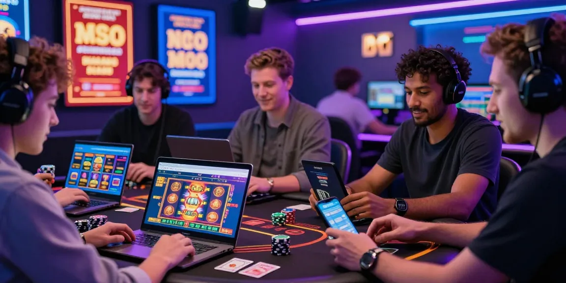 Players exploring new UK casino sites, engaging with vibrant slot games and promotions in a dynamic online casino atmosphere.