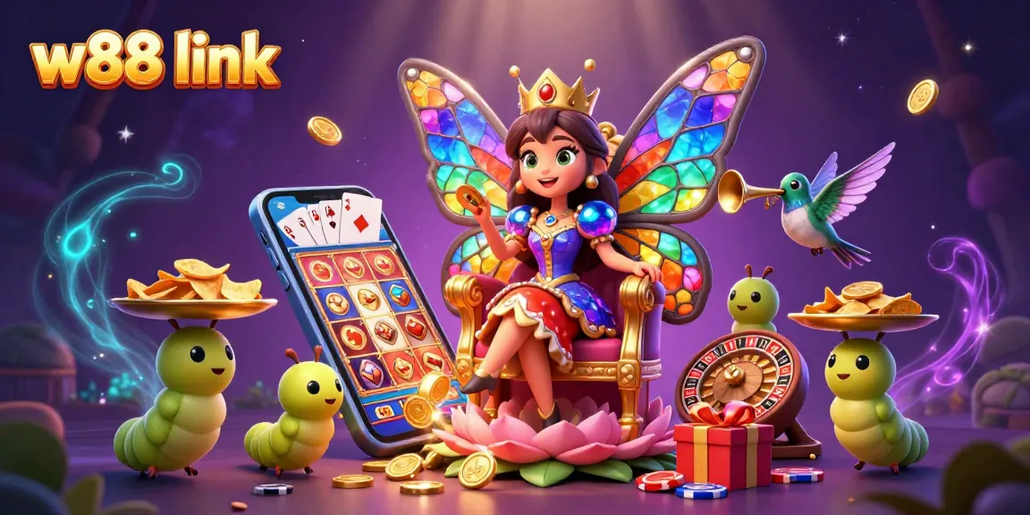 Experience thrilling gameplay with the w88 link, showcasing vibrant casino elements and 3D animated characters.