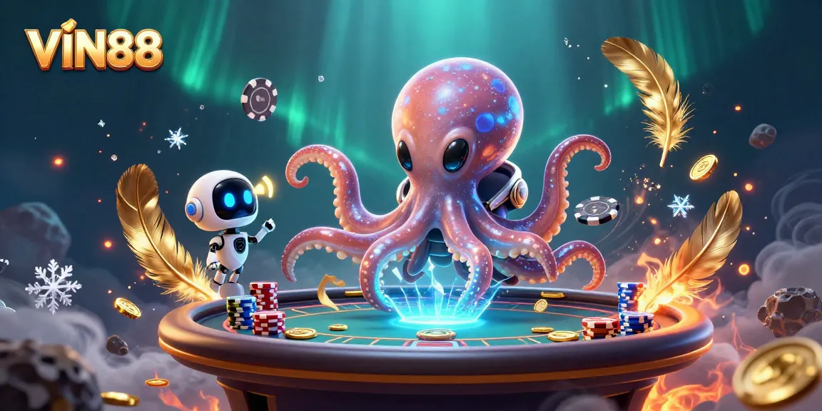 Experience thrilling gameplay with VIN88's poker scene featuring a vibrant alien octopus.