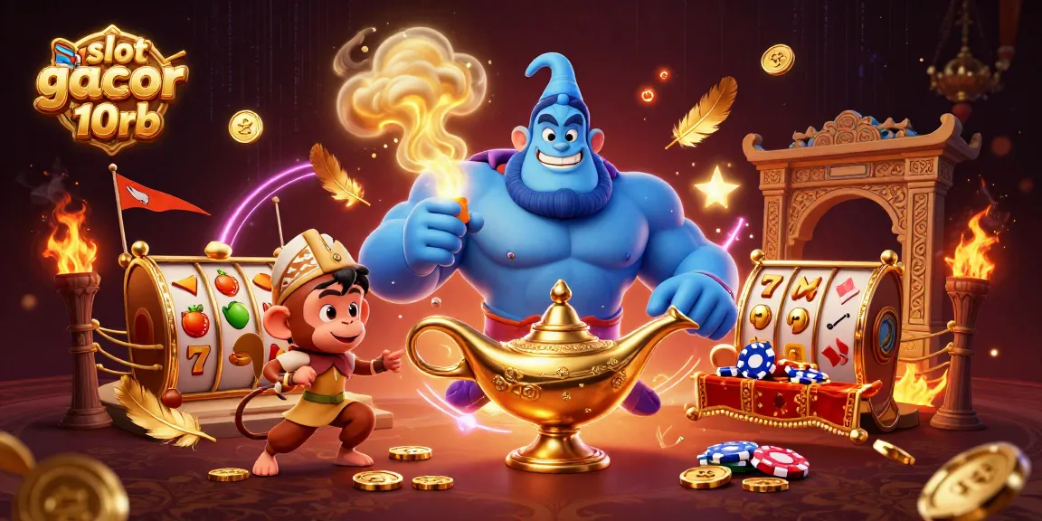 Engage with the excitement of slot gacor deposit 10rb featuring magical characters, slot reels, and vibrant casino elements in a rich 3D illustration.