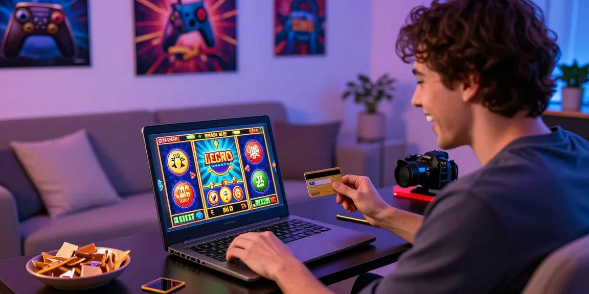 Engaging scene of a player enjoying credit card casinos with laptop and snacks in a cozy setting.