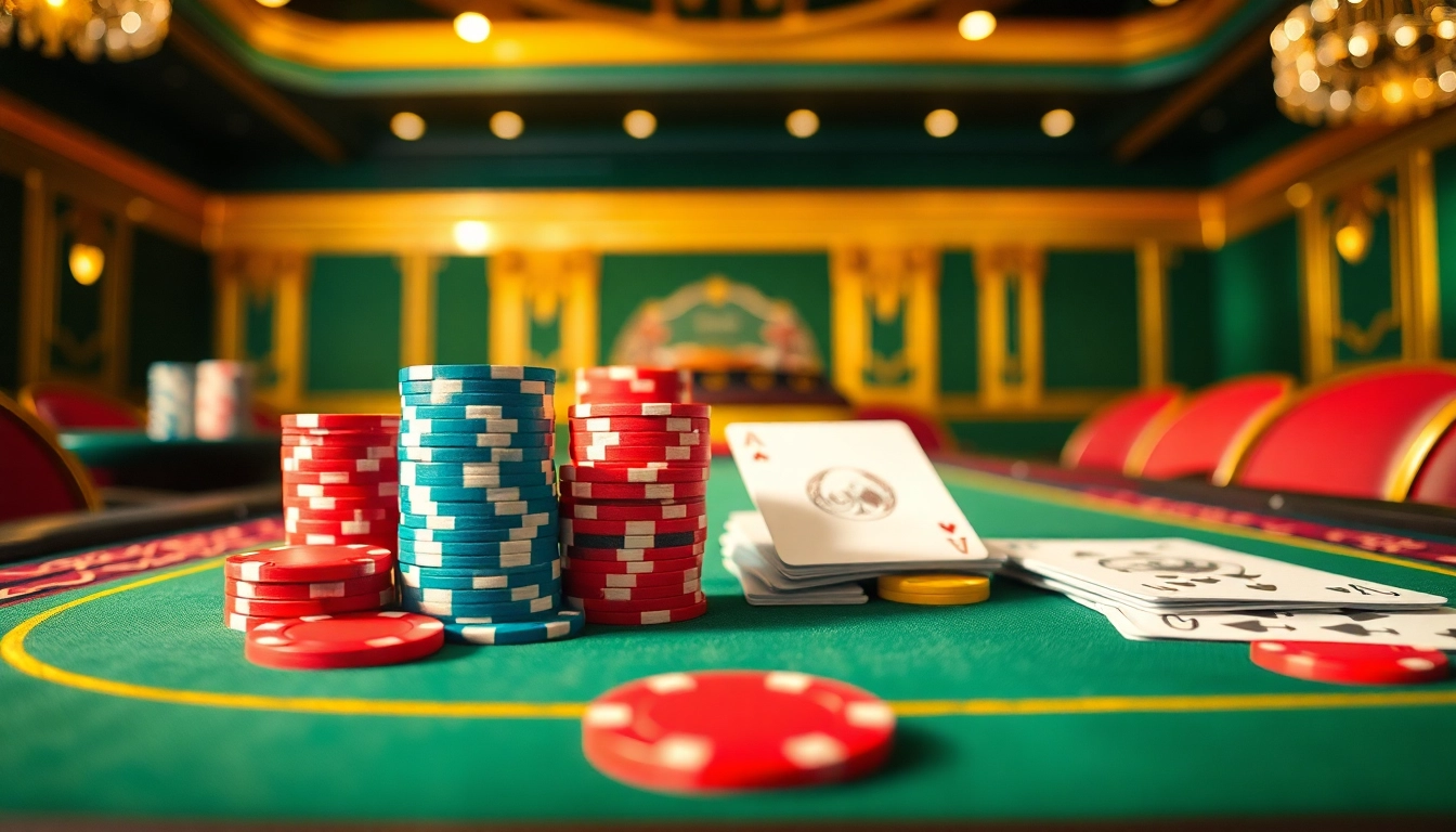 Kenangan4D menghadirkan suasana kasino yang mewah dengan meja kasino yang elegan dan chip berwarna-warni.