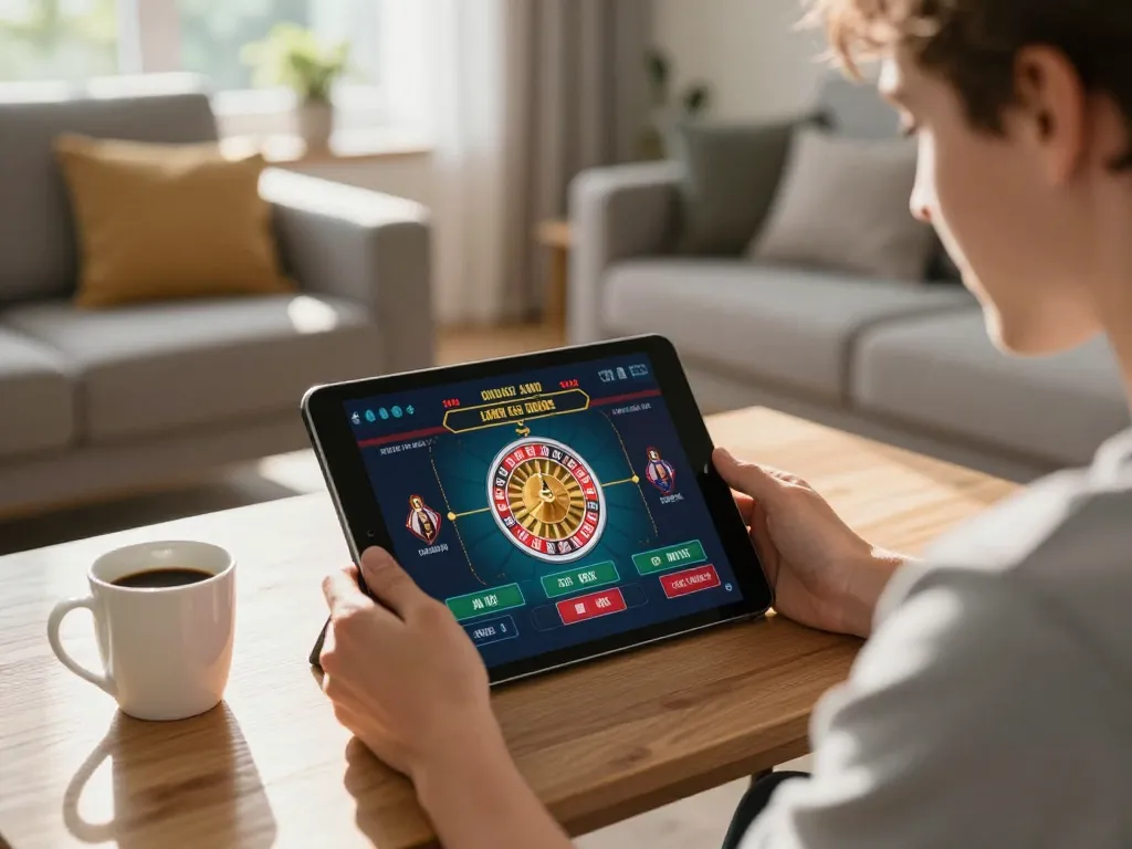 Player engaged in thrilling online gaming experience with tr88 in a cozy home setting.
