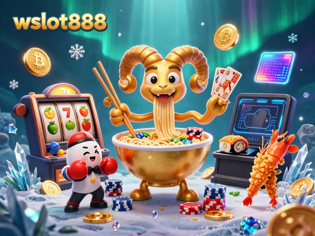 Permainan seru di wslot888 menampilkan ramen raksasa dan dealer sushi dalam kasino virtual.