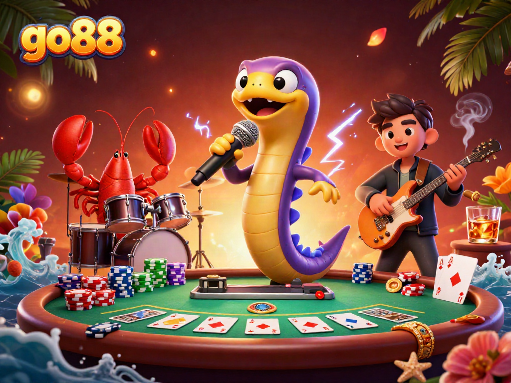 Engage with go88's vibrant casino atmosphere featuring a DJ eel and lively underwater band.