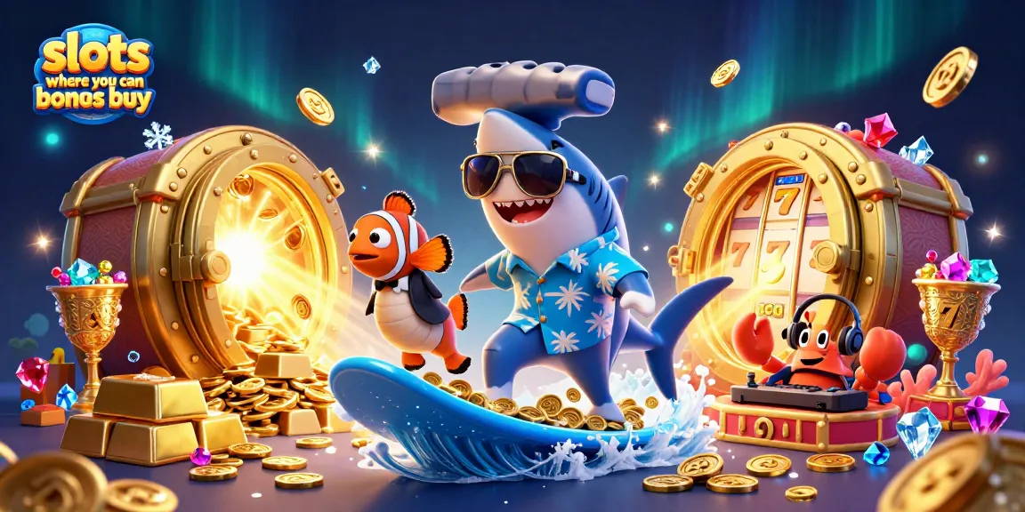 Play and win big with slots where you can bonus buy, featuring vibrant casino character scene.