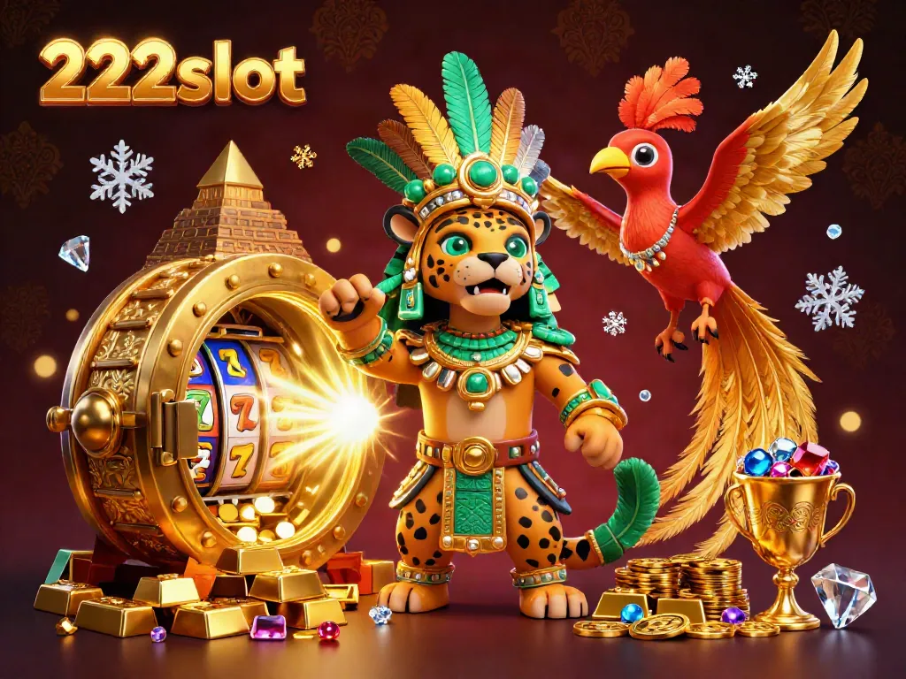 Rasakan keseruan bermain 222slot dengan karakter jaguar perkasa dan simbol slot yang memukau dalam ilustrasi 3D.