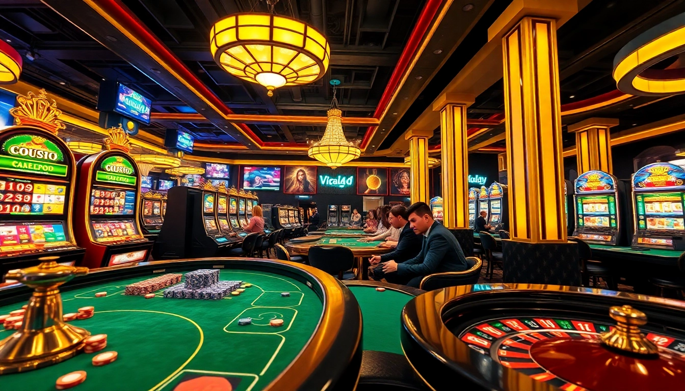 Witness the excitement of online gambling with viral4d, showcasing casino tables and players immersed in action.