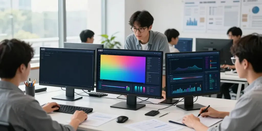 A80 information platform showcased in a collaborative tech workspace during data analysis session.