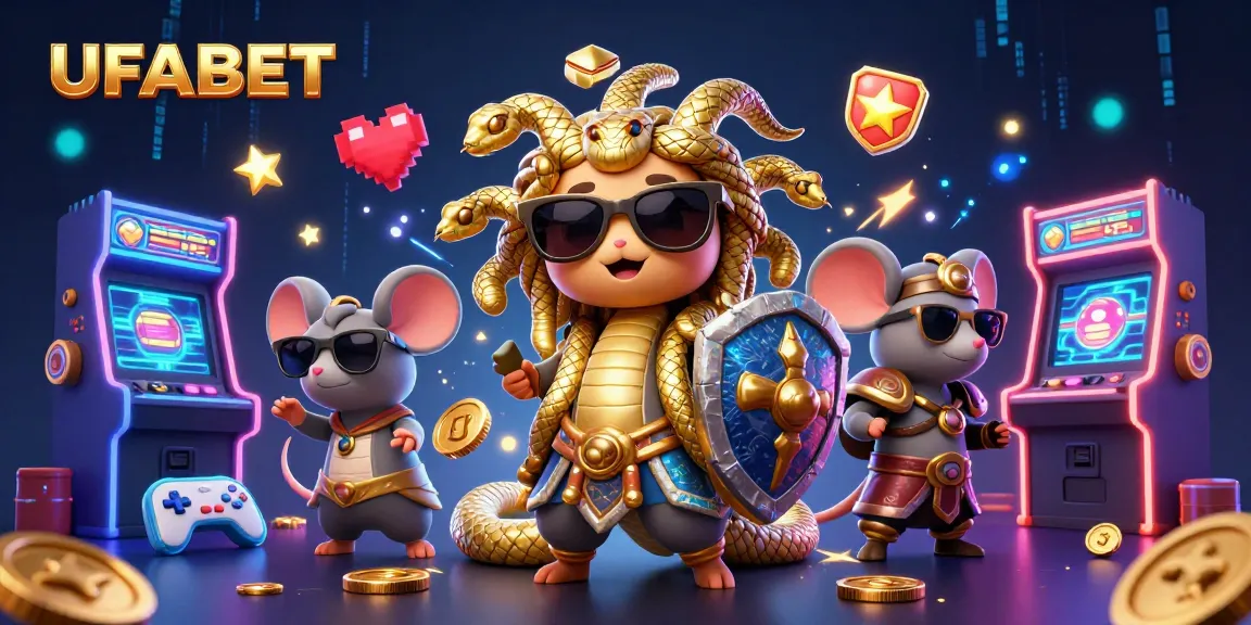 Spin the reels at UFABET, where a friendly Medusa and warrior mouse bring the casino to life!