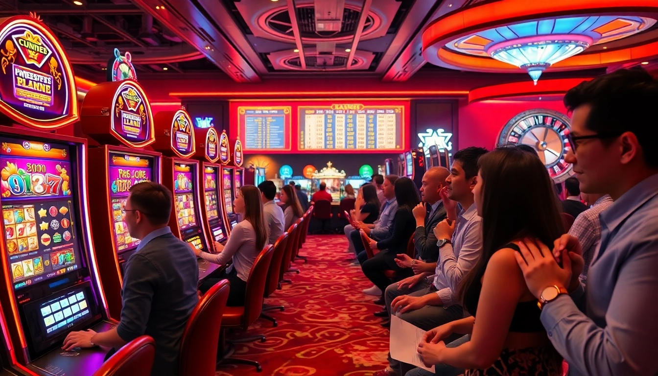 Engage in thrilling gameplay at slot terpercaya with an exciting casino scene featuring vibrant slot machines.