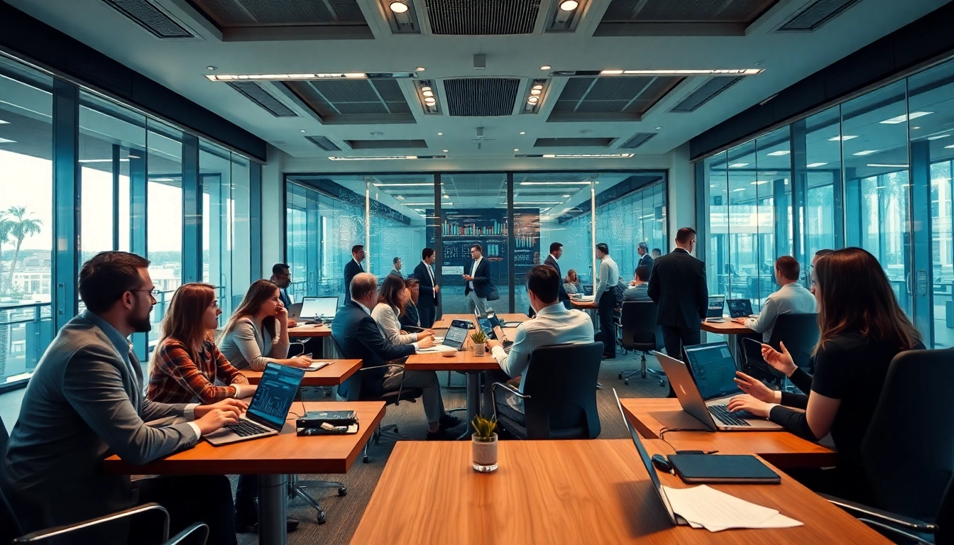 Professional office scene showcasing teamwork around financial data analysis with 33WIN branding.